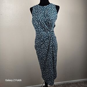 Nine Britton Women’s Green White Polka Dot Sleeveless Midi Dress Size L Ruched S